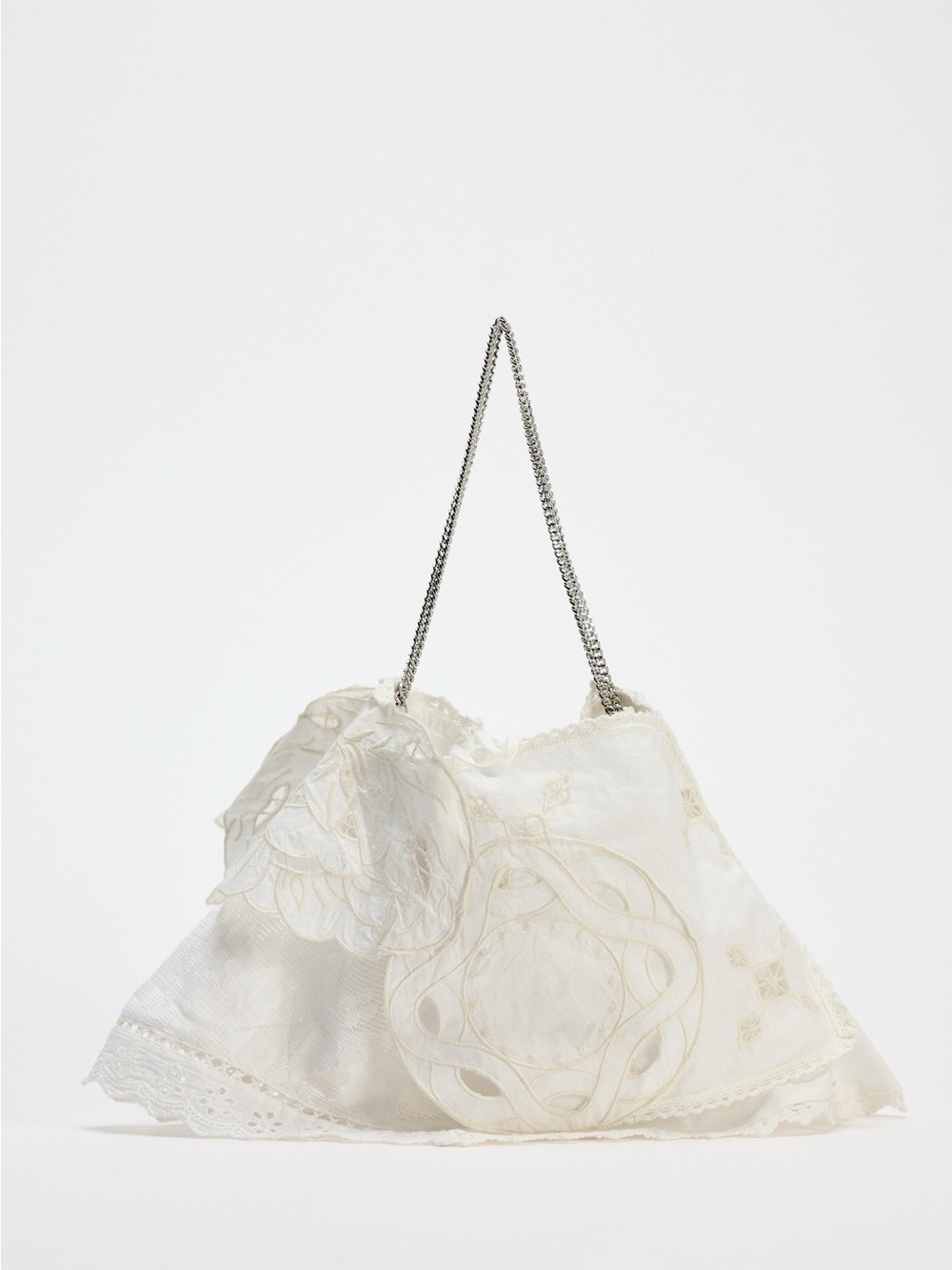 Zara Embroidered Mini Bucket Bag with Lace Detail White NWT
